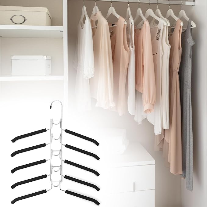 QWORK 4 Pack Clothes Hangers Space Saving, 5 in 1 Multi Layer Metal Hanger Racks - Image 8