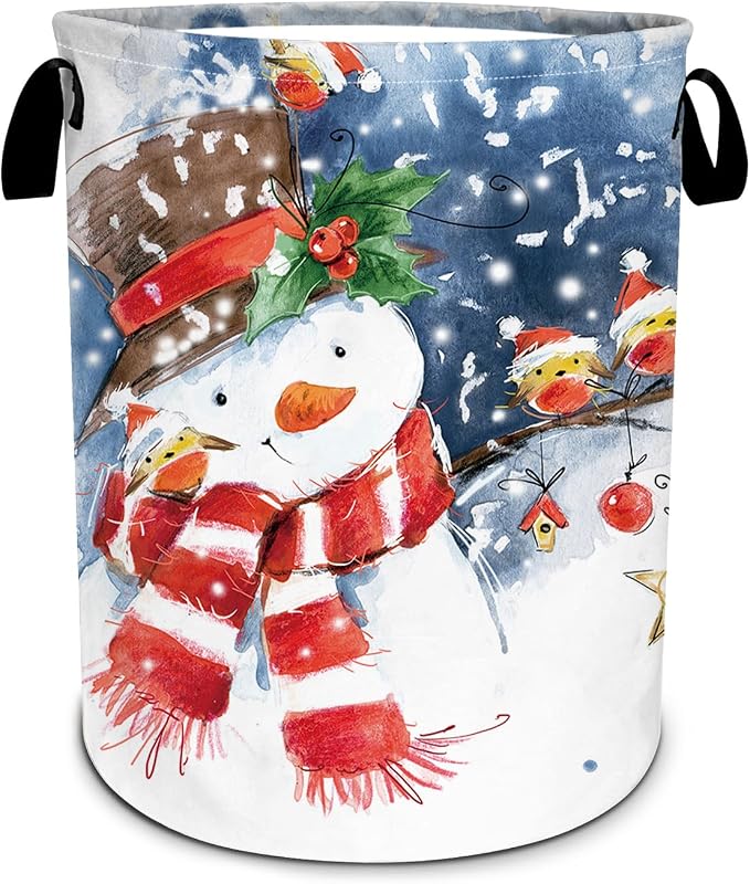 Christmas Laundry Basket, Winter Snowman Laundry Hamper Foldable Waterproof by SLHFDKL