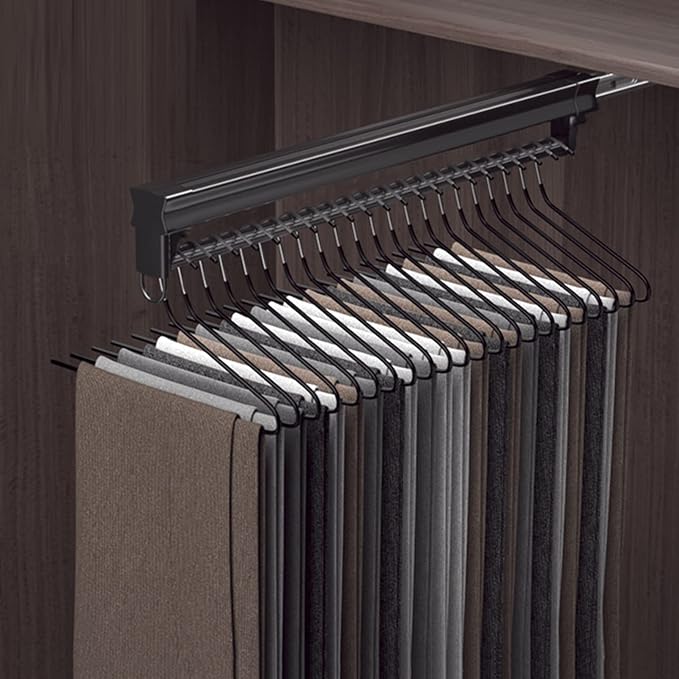 Wardrobe Clothing Rail Wardrobe Pants Hanger Rack Bar, Pull-Out Closet Valet by Doorhighpeak