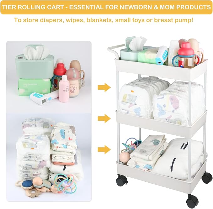 Baby Diaper Caddy, Plastic Movable Cart - Image 3