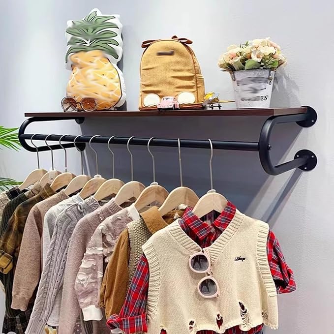 Wall-Mounted Garment Rack, Boutique Clothing Stores Display Closet Rod - Image 3