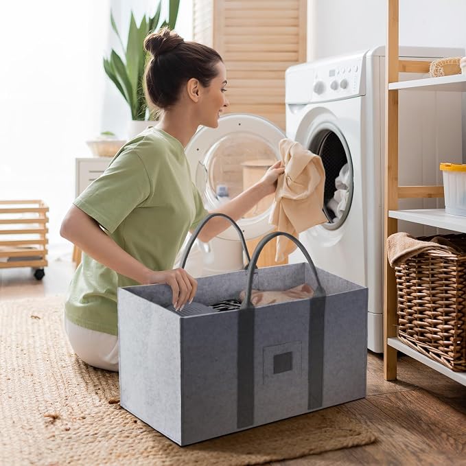 Large Laundry Tote 55L, 2 Pack Fabric Laundry Baskets - Image 8
