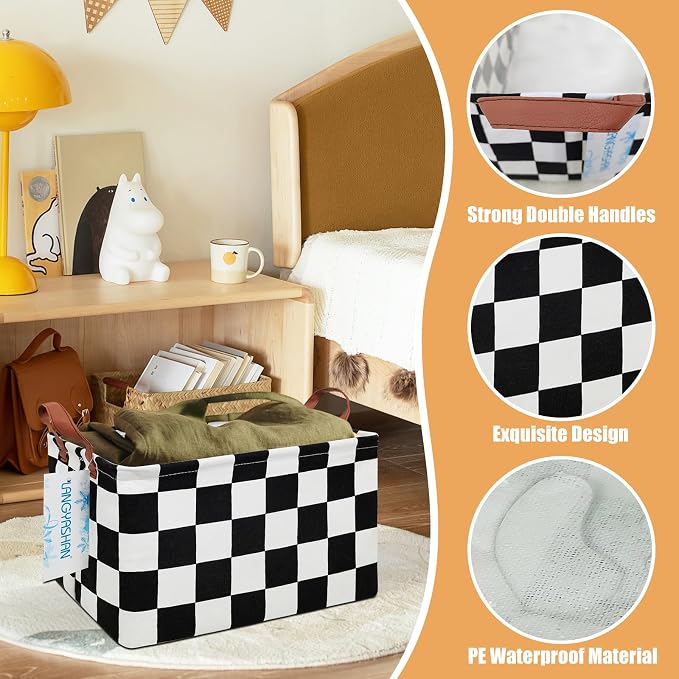 LANGYASHAN Rectangular Storage Bin Collapse Canvas Fabric Cartoon Storage Basket - Image 3
