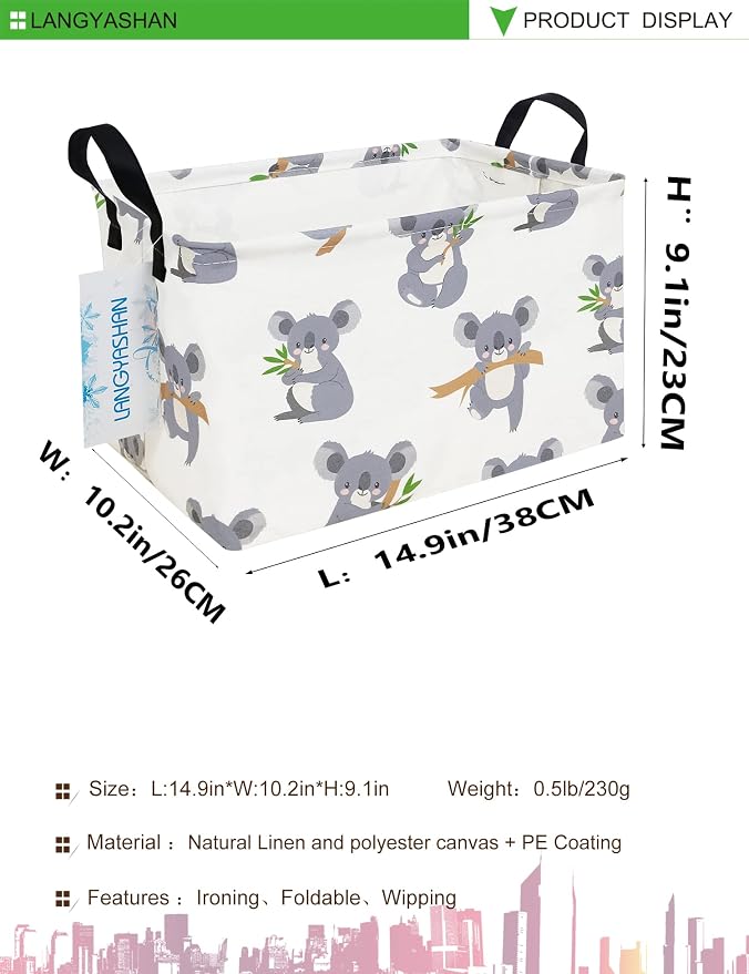 LANGYASHAN Rectangular Storage Bin Collapse Canvas Fabric Cartoon Storage Basket - Image 2