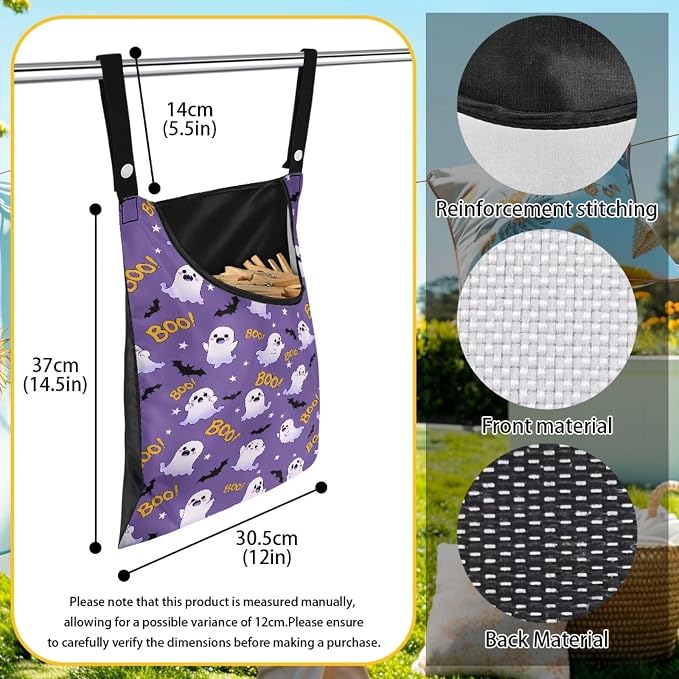 Ghost Boo Clothespin Bag with Large Opening, Clothespin Storage Bag Laundry - Image 6