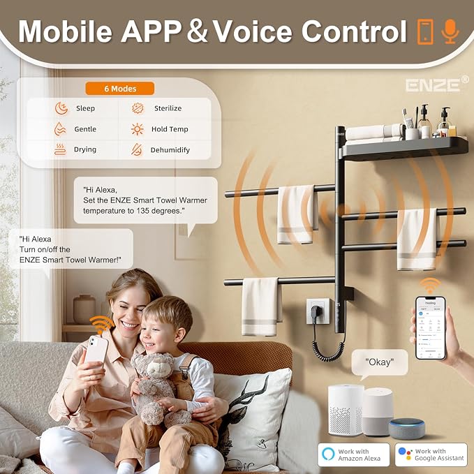 ENZE Smart Rotating Heated Towel Rack - Image 3