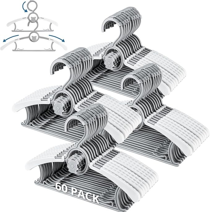 60 Pack Baby Hangers for Closet Adjustable, Extendable Adjustable 11~14inc by PIGLOG