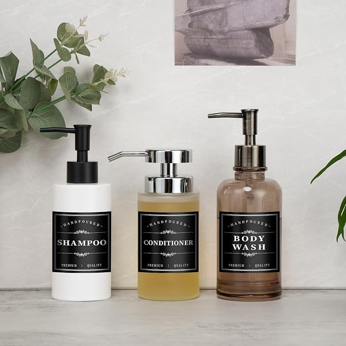 12Pcs Black Waterproof Minimalist Bathroom Bottle Labels Removable Organization - Image 7