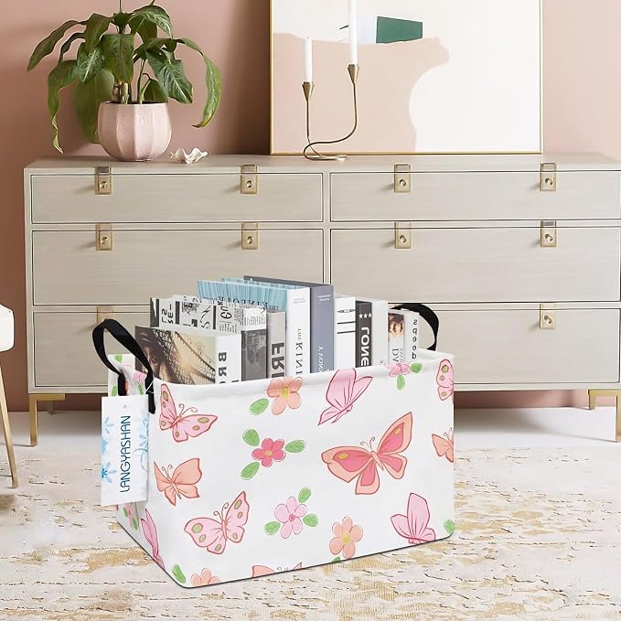 LANGYASHAN Rectangular Storage Bin Collapse Canvas Fabric Cartoon Storage Basket - Image 6