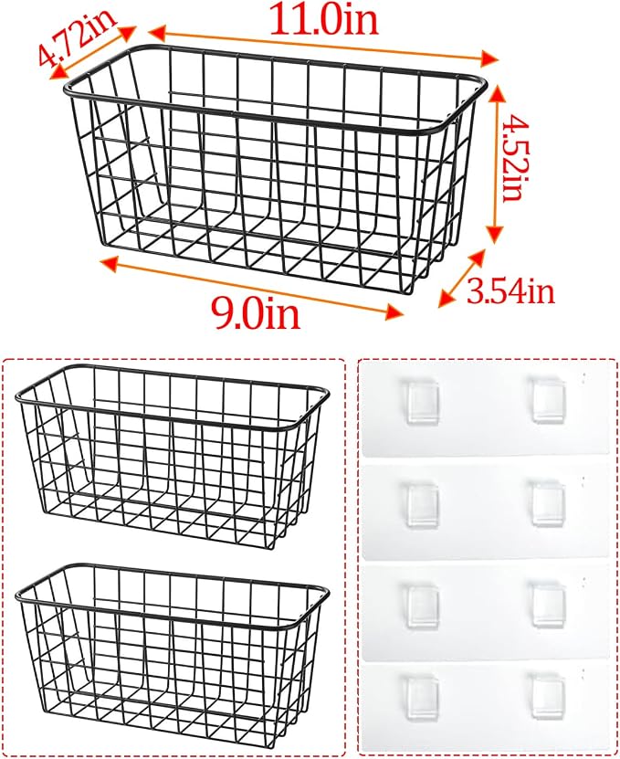2 Set Adhesive Hanging Wall Basket Inside Cabinet Door Organizer, Wall Storage - Image 6