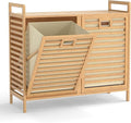 Bamboo Laundry Hamper, 75L Double Tilt-Out Laundry Basket by Unknown