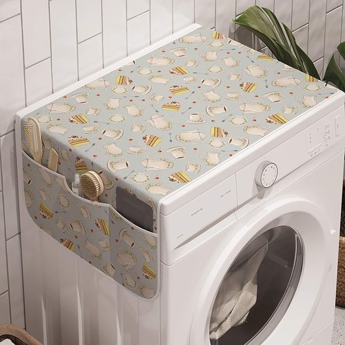 Ambesonne Tea Party Washing Machine Organizer, Coffee Pot Teapot Spoons Plates by Ambesonne