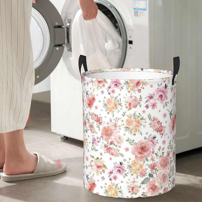 Pink Flowers Laundry Hamper Bag - Image 6