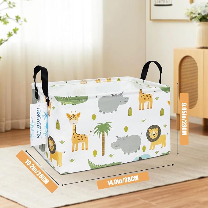 LANGYASHAN Rectangular Storage Bin Collapse Canvas Fabric Cartoon Storage Basket - Image 2