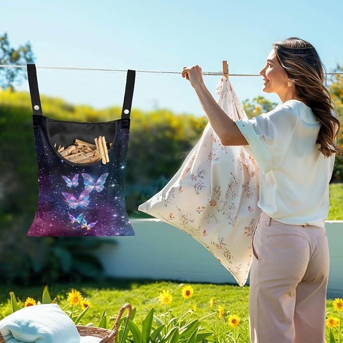Galaxy Butterfly Print Clothespin Bag - Image 2