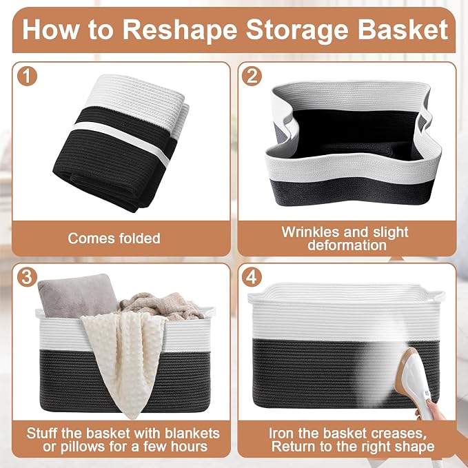 75L Large Blanket Basket, Rectangular Cotton Rope Basket, Laundry Hamper - Image 7