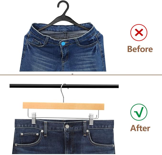 AMKUFO 20 Pack Natural Wooden Pants Hangers - Image 6