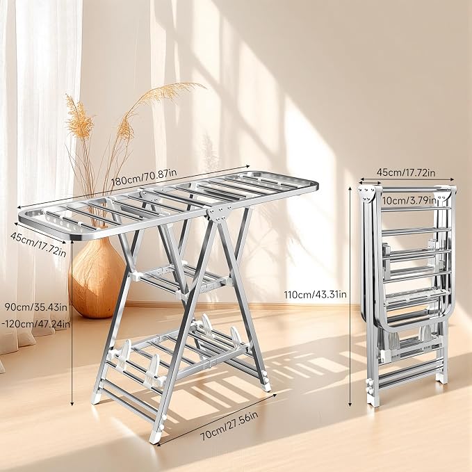 MIKEE Clothes Drying Rack, Stainless Steel Foldable Laundry Drying Rack - Image 9