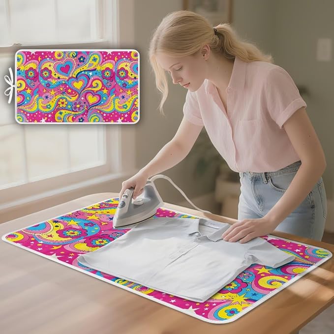 Boho 70s Hippie Style Ironing Mat Foldable Heart Shaped Pattern Ironing Pad - Image 2