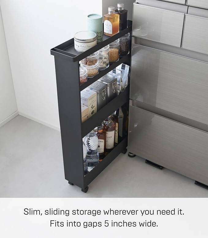 YAMAZAKI Home Tower Slim 4-Tier Rolling Storage Cart – Mobile Organizer - Image 2