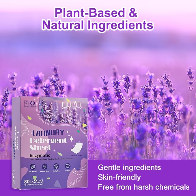 YUCO Laundry Detergent Sheets Lavender Scent 80 Loads Eco Friendly Laundry Soap - Image 4