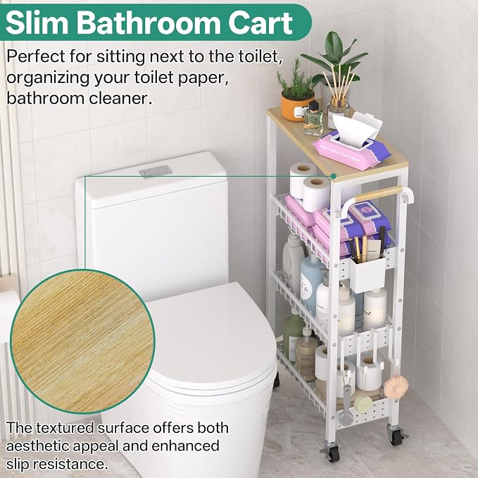 Laundry Room Organization Cart, 4 Tier Slim Rolling Cart - Image 7