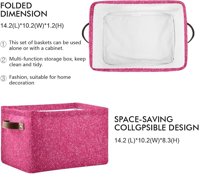 Pfrewn Christmas Winter Storage Basket Hot Pink Collapsible Rectangular Storage - Image 3