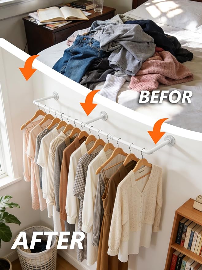 Aduanbang 65.7in Industrial Pipe Wall Mounted Clothes Rack, Heavy Duty - Image 5