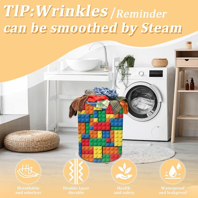 Colorful Building Blocks Laundry Basket, Bricks Laundry Hamper, Oxford - Image 5