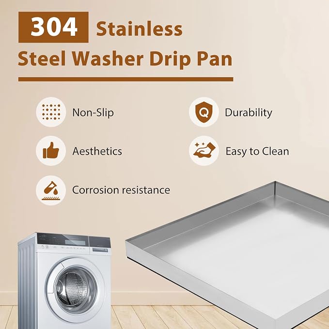 Upgraded 27" x 25"×2.5" 304 Stainless Steel Washing Machine Drip Pan, Heavy - Image 5