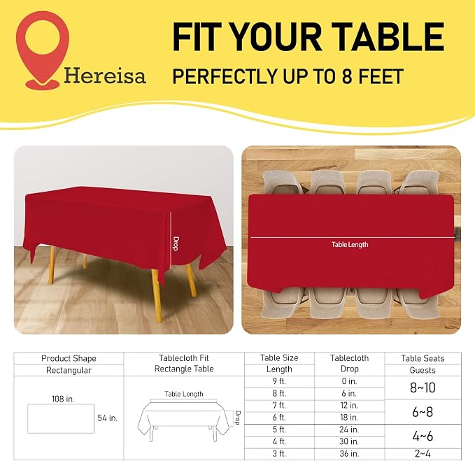 Red 6 Pack Plastic Table Cloth 54" x 108", Disposable Tablecloths Rectangle - Image 5