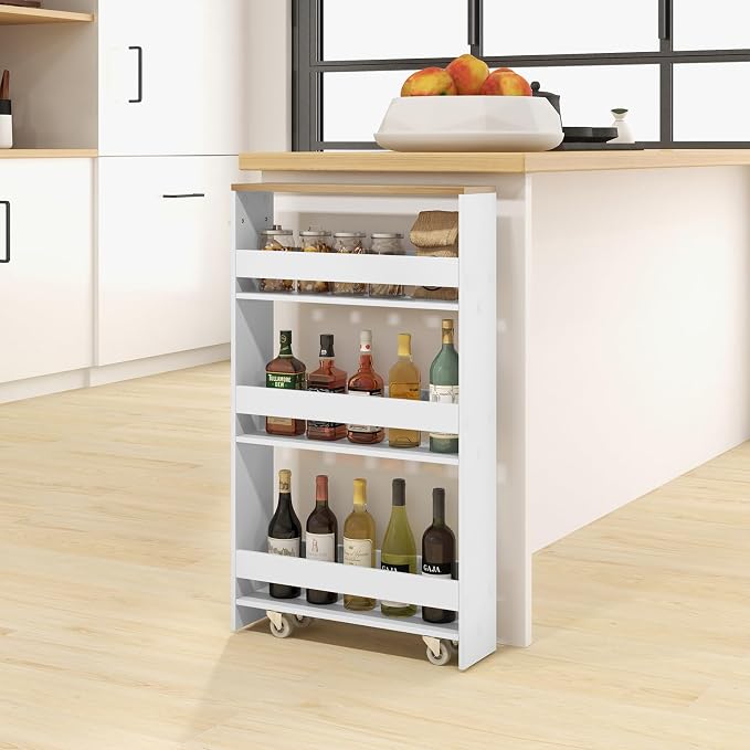 TANGZON 4-Tier Storage Trolley, Slide Out Slim Rolling Kitchen Cart - Image 9