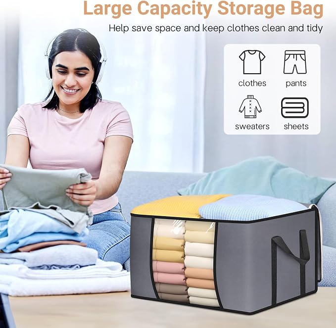 SLEEPING LAMB 65L Clothes Storage Bag, Breathable Blanket Storage Container and - Image 2