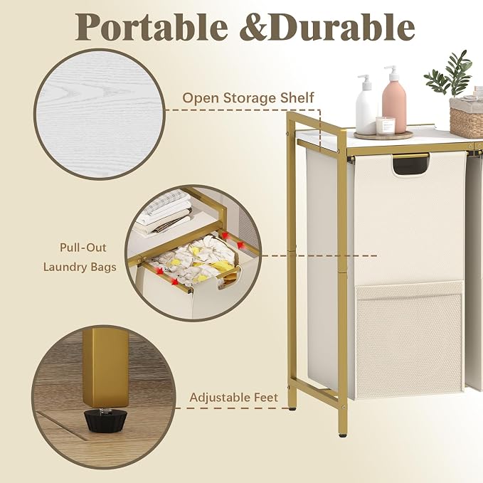 Laundry Hamper, double Laundry Basket, Laundry Sorter - Image 4