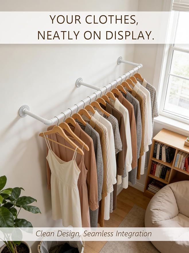 Aduanbang 65.7in Industrial Pipe Wall Mounted Clothes Rack, Heavy Duty - Image 3
