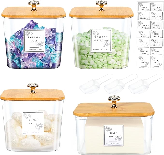 4 Pack Laundry Room Organization Storage Containers Acrylic Jars and Dryer by ASMALAMhomeorganization
