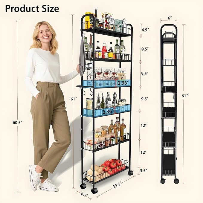 6in 6 Tier Slim Storage Cart - Image 3