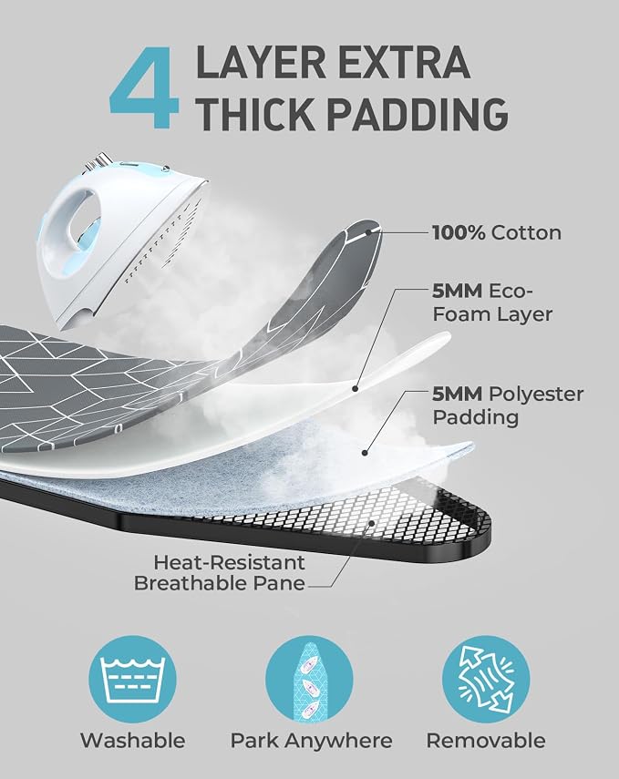 LyriFine Ironing Board, 2-in-1 Flat and Hanging Board, Sturdy Steel Frame Iron - Image 5