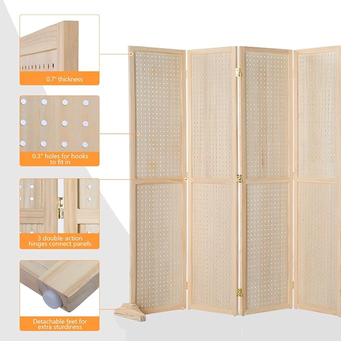 Bonnlo 4/6 Panel Pegboard Freestanding, 5 FT Portable Display Board Organizer - Image 4