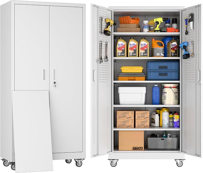 Garage Storage Cabinet with Wheels & Pegboard, Assembly Required by GANGMEIMENTALSTORAGECABINET