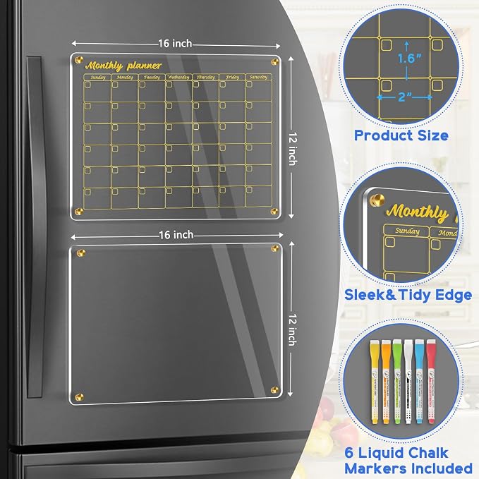 WALGLASS Acrylic Calendar for Fridge, Includes 6 Liquid Chalk Markers - Image 2