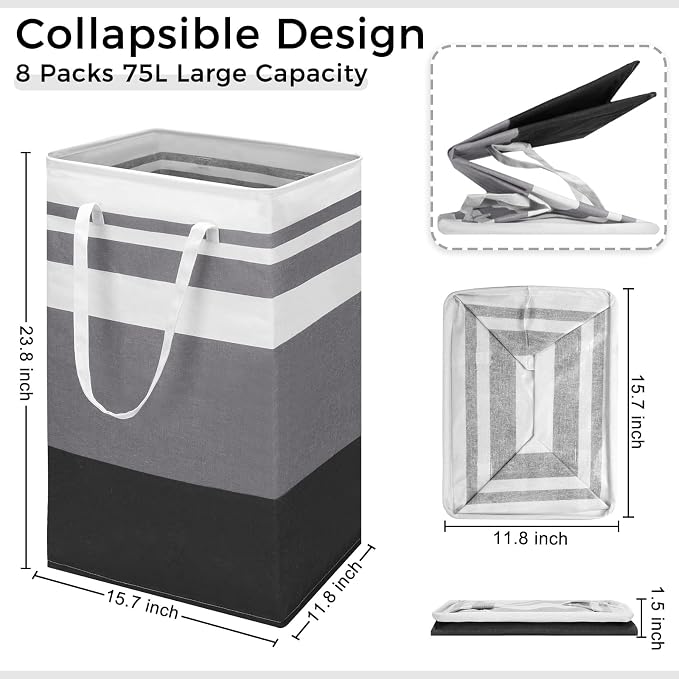 8 Pcs 75 L Large Laundry Basket Organizer bulk Collapsible Tall Waterproof - Image 2