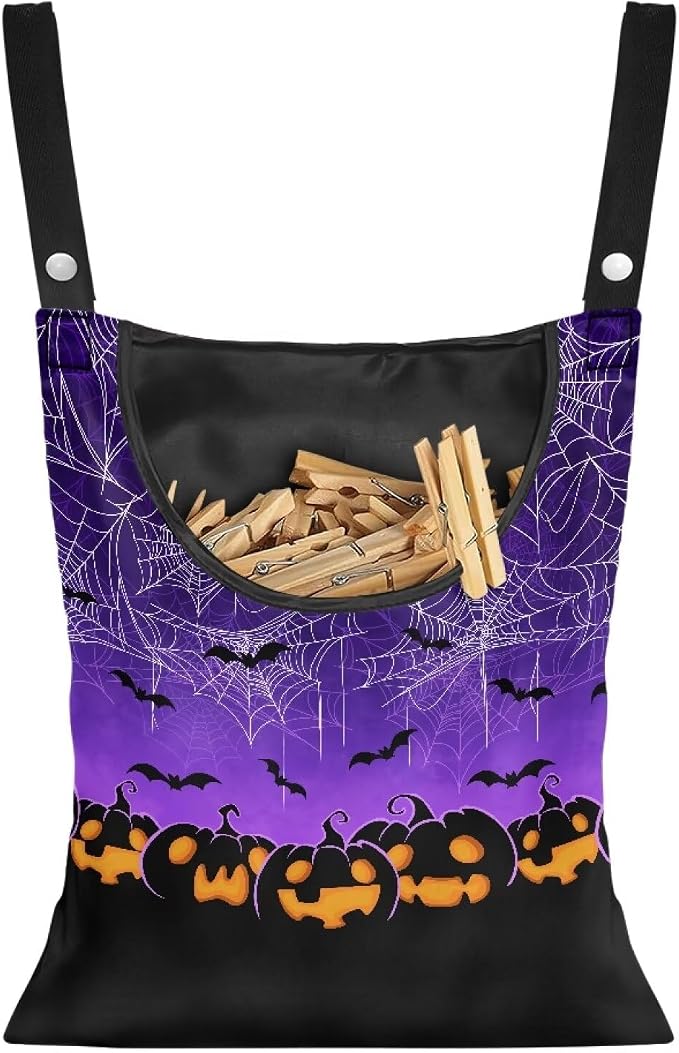 Jack-O'-Lantern Bats Pin Collector Bag Reusable Clothespin Storage Organizer by Psesaysky
