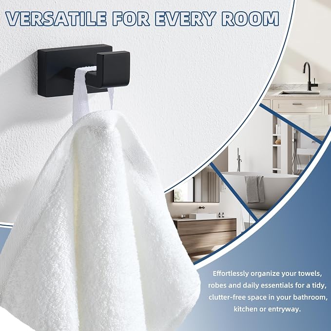 Suyar Matte Black Towel Hook, SUS304 Stainless Steel Bathroom Robe Holder - Image 3