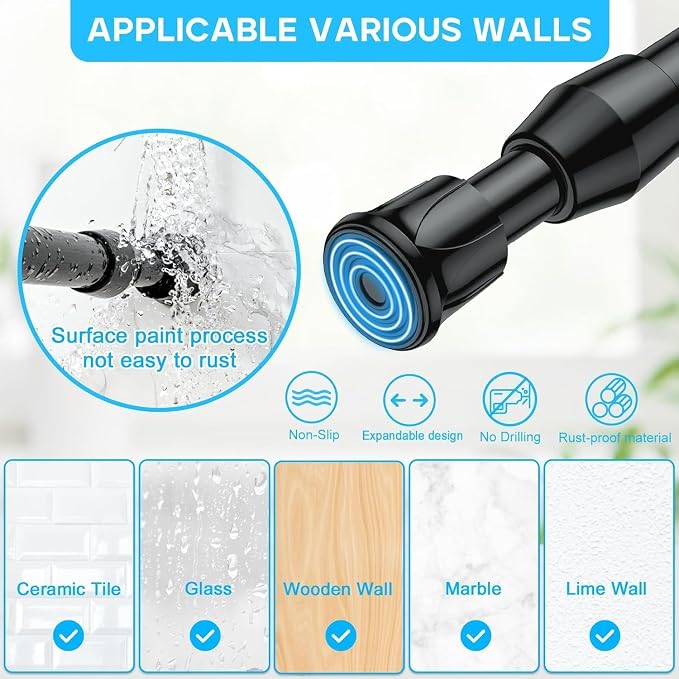 2PCS Small Tension Curtain Rod 27 to 38 Inch, Loaded Expandable Spring Curtain - Image 3