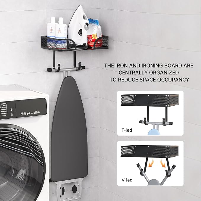 Ironing Board Holder Wall Mount, Metal Ironing Board Hanger, T/V Shaped Space - Image 3