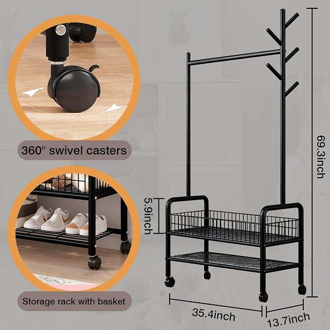 Clothes Rack with Storage Shelves, Heavy - Image 4