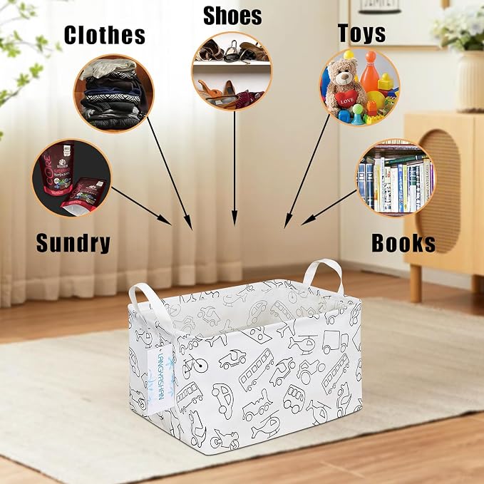 LANGYASHAN Rectangular Storage Bin Collapse Canvas Fabric Cartoon Storage Basket - Image 4