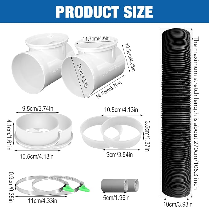 4 Inch Black Dryer Vent Hose for Tight Space Includes 2 90-degree Dryer Vent - Image 2