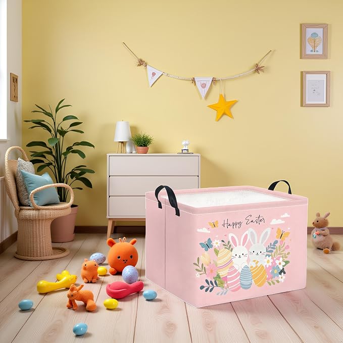 Rectangular Easter Basket for Home Kitchen Baby Girls Basket Cute Storage Bin - Image 5
